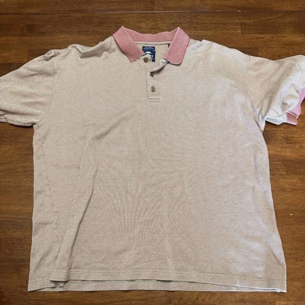 Pebble‎ Beach Polo Shirt Mens L Red White Mercerized Cotton Geometric Pattern